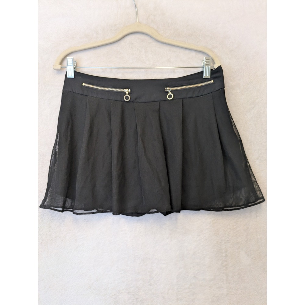 Candie's Skort Junior's 9 Black Pleated‎ Mesh Overlay Decorative Ring Zippers
